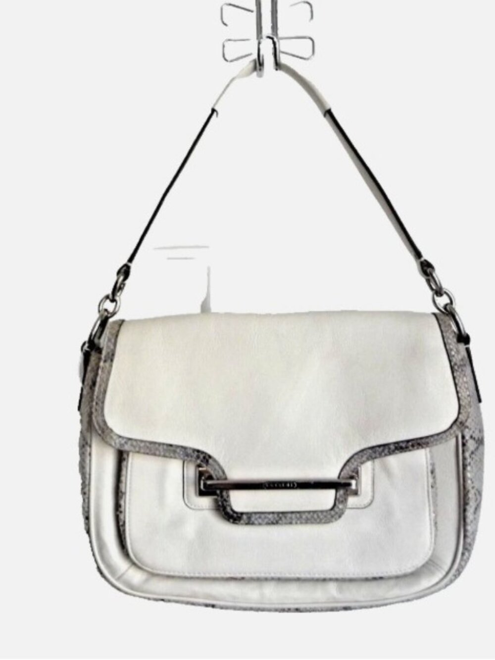COACH TAYLOR Purse Shoulder Bag Genuine White & Exotic Leather Flap Front 30141